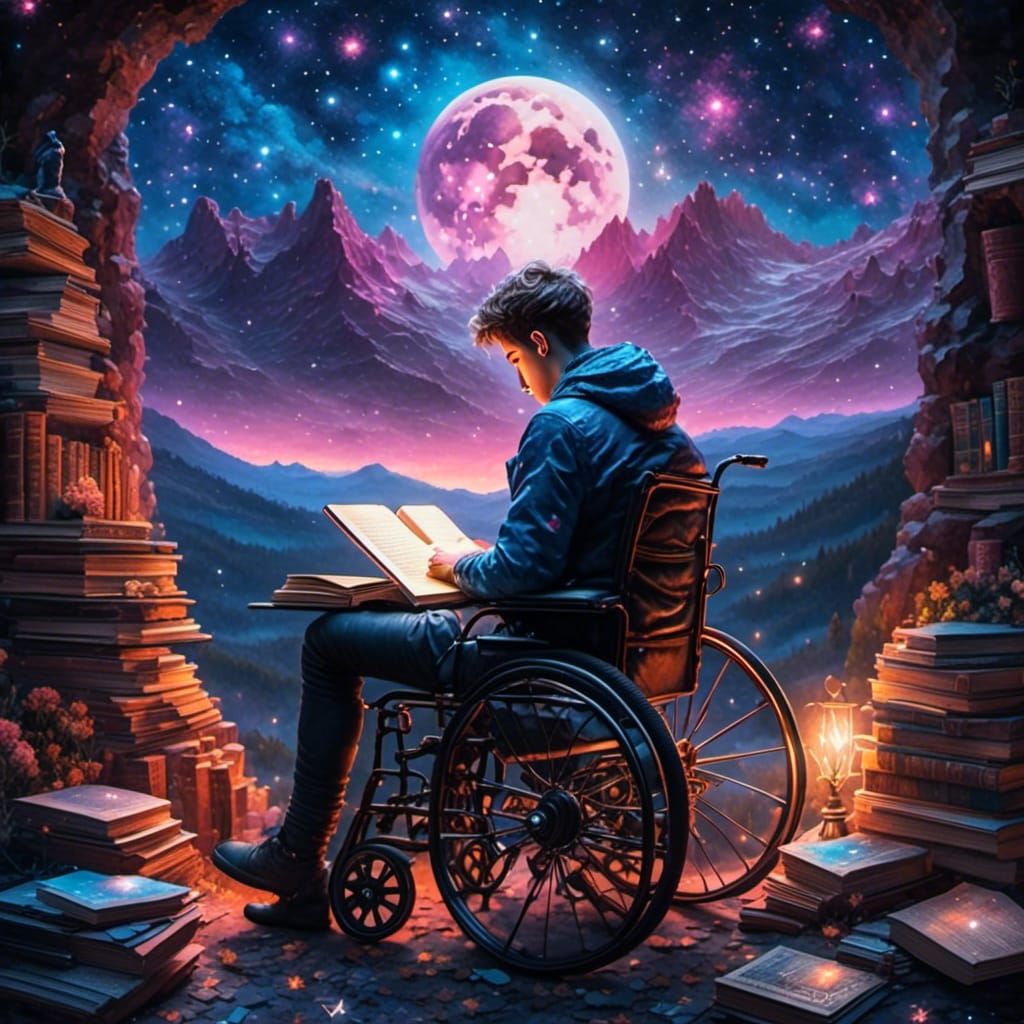 Young Stephen Hawking Contemplates Stars in Gouache Style