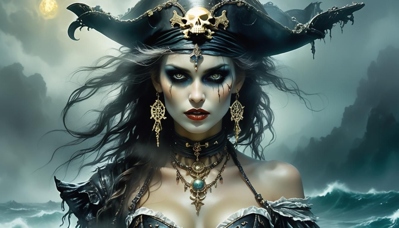 Ethereal Pirate Vampire Woman in Fantasy Art Style