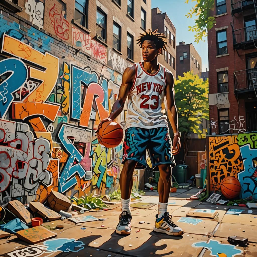 Basketball Player in Harlem: Abstract Surreal Painting