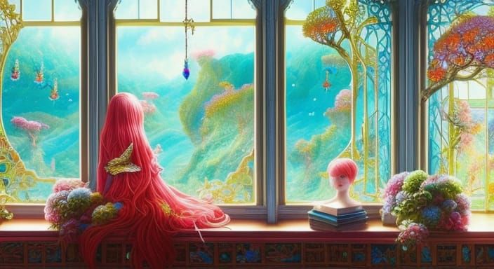 Fantastical Room with Windows in Anime Key Visual Style