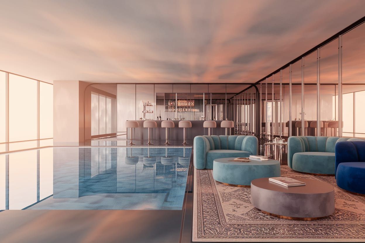 Luxurious Futuristic Living Room with Space Age Design and M...