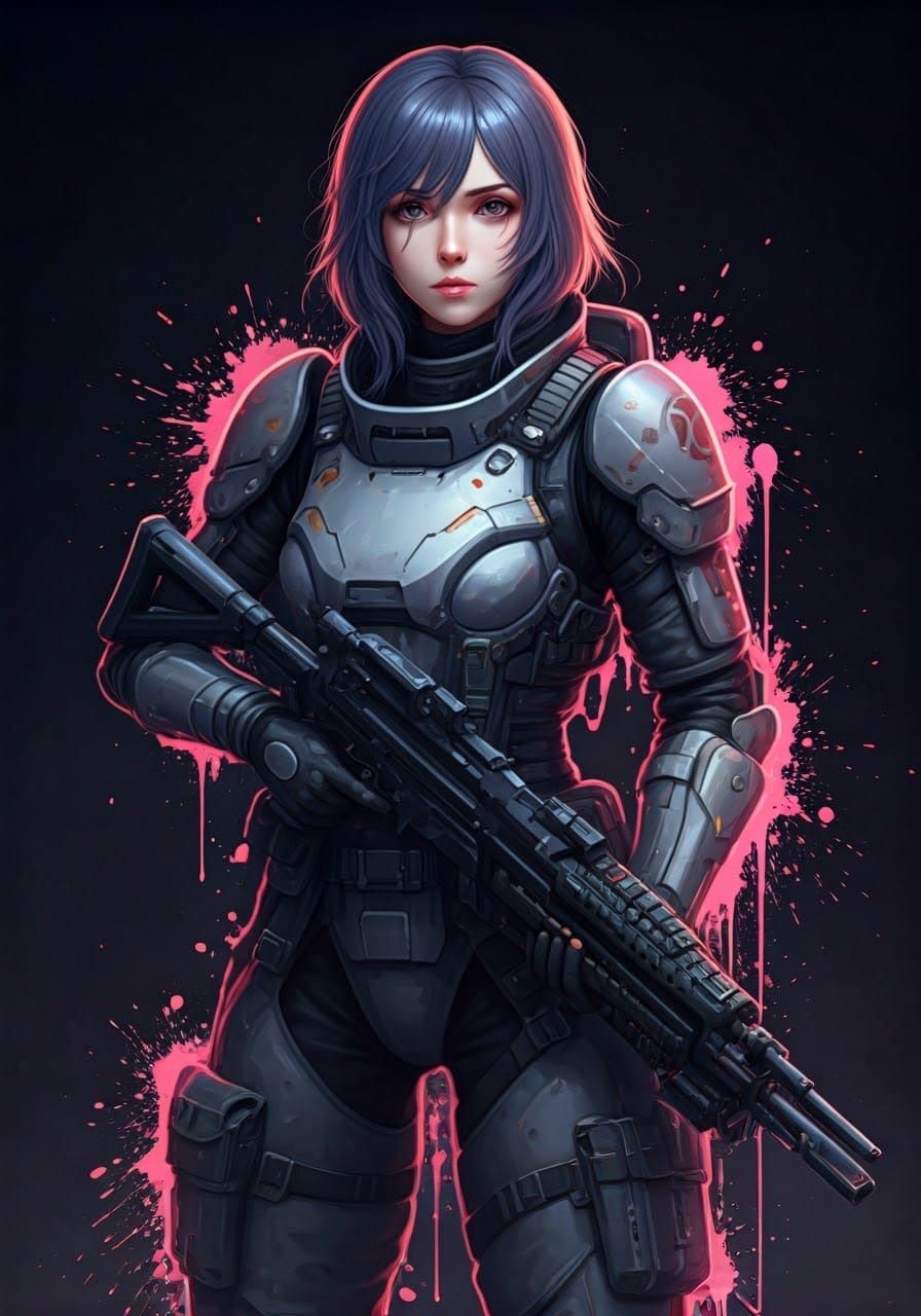 Cyberpunk Warrior in Alien Landscape