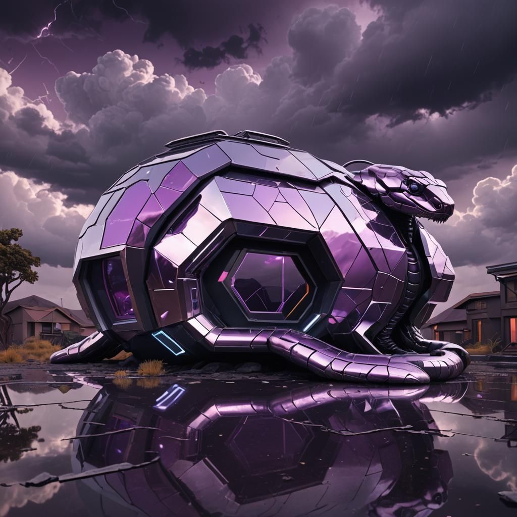 Futuristic Metallic Serpent House in Cyberpunk Style