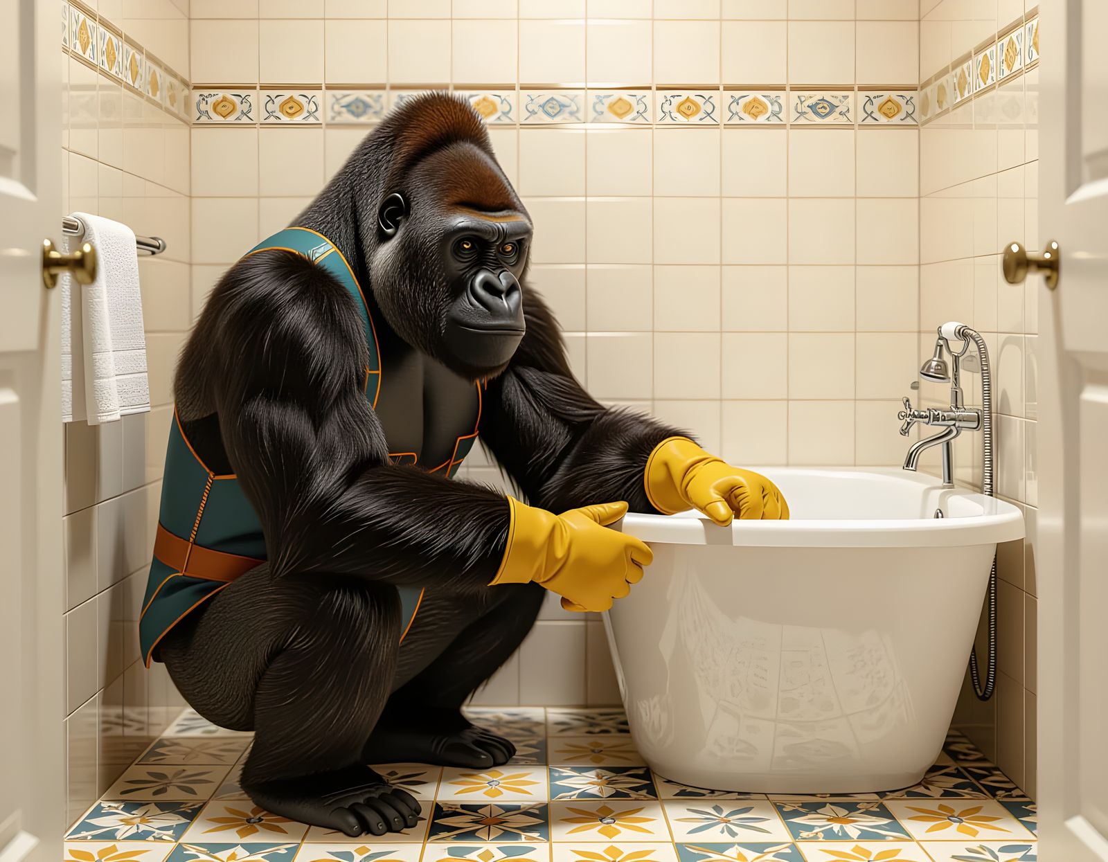 Hyperrealistic Gorilla Bathroom Renovation Inspired by Old M...