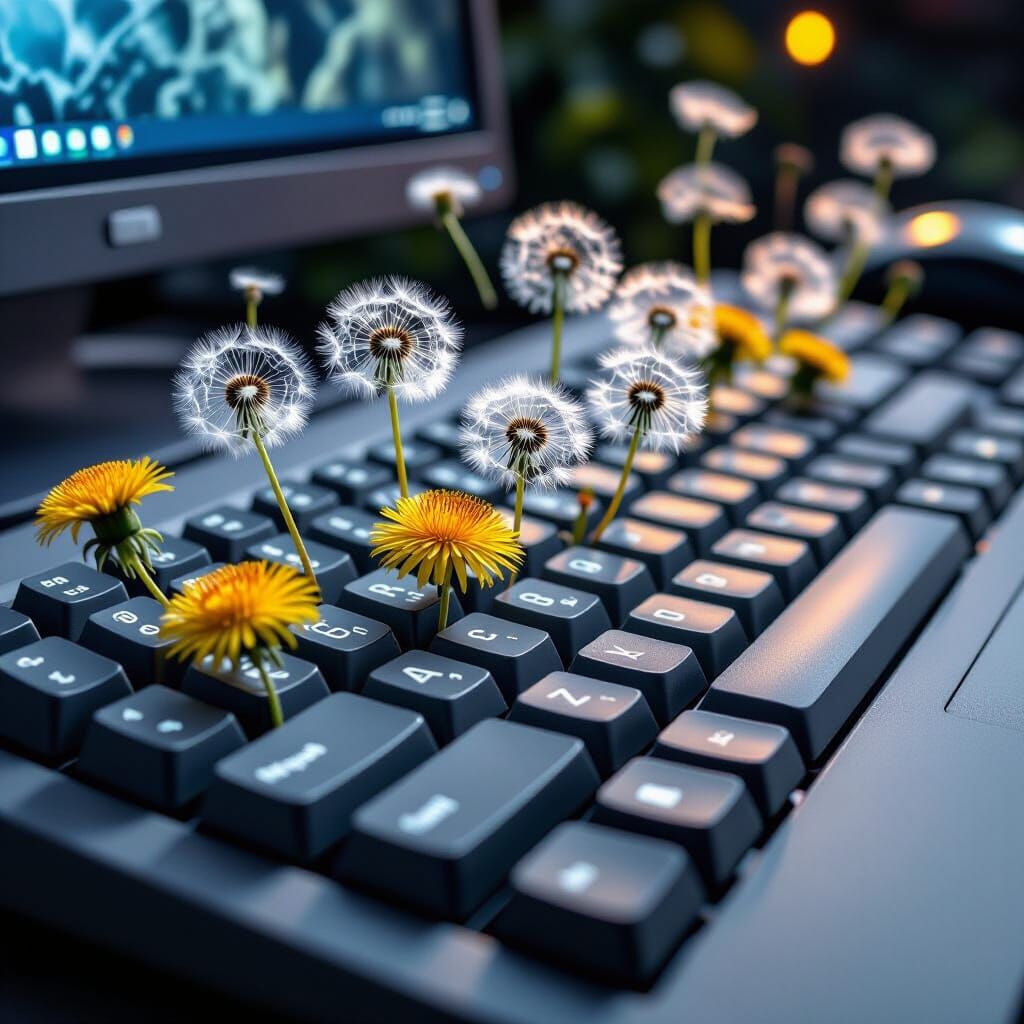 Dandelions Sprout in Keyboard: Surrealist Fantasy