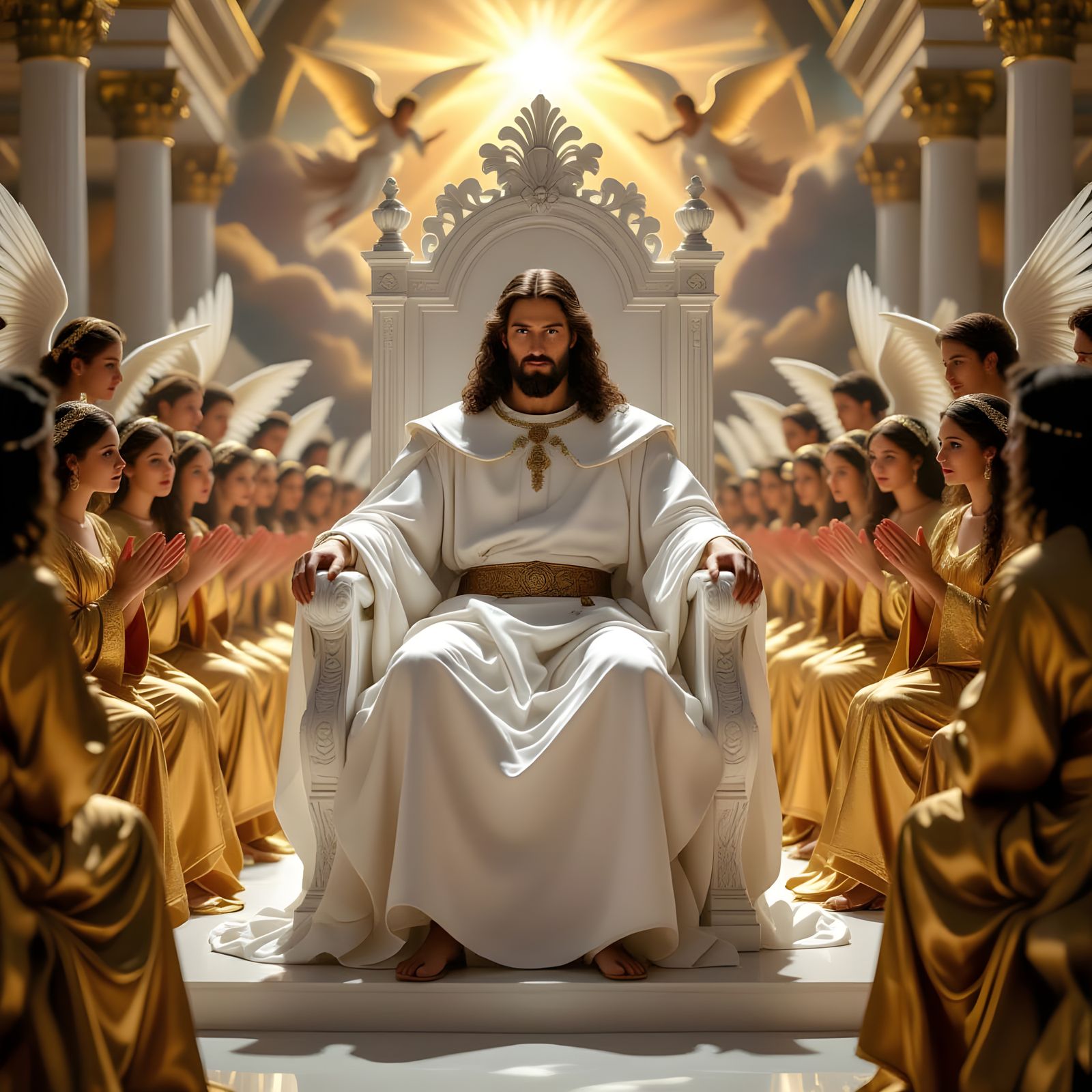 God on White Throne Surrounded by Angels