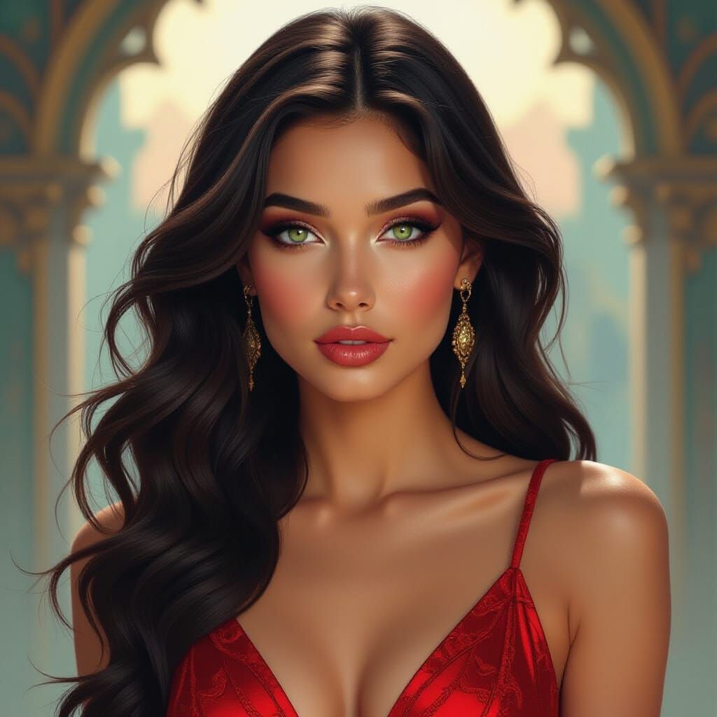 Beautiful Woman in Red Dress: Mystical Realism