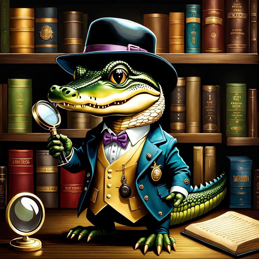 Chibi Alligator Detective Investigates Crime Scene