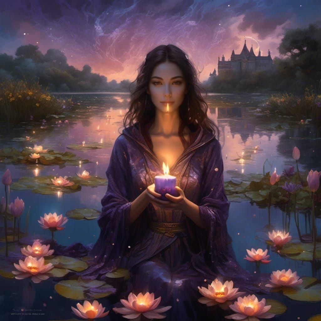 Woman with Candle in Dark Fantasy Art Style