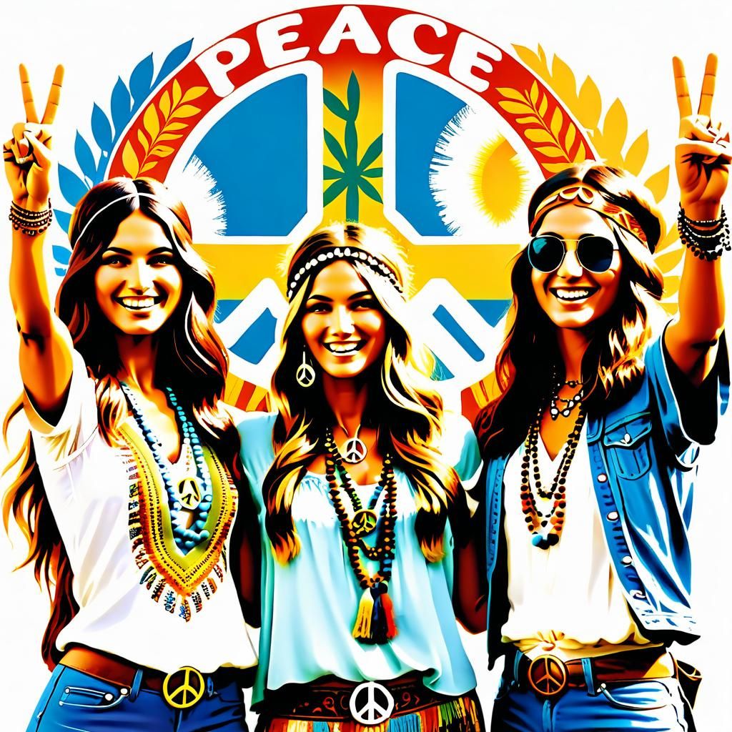 Boho Hippies Peace Sign Photo in 1960s Style