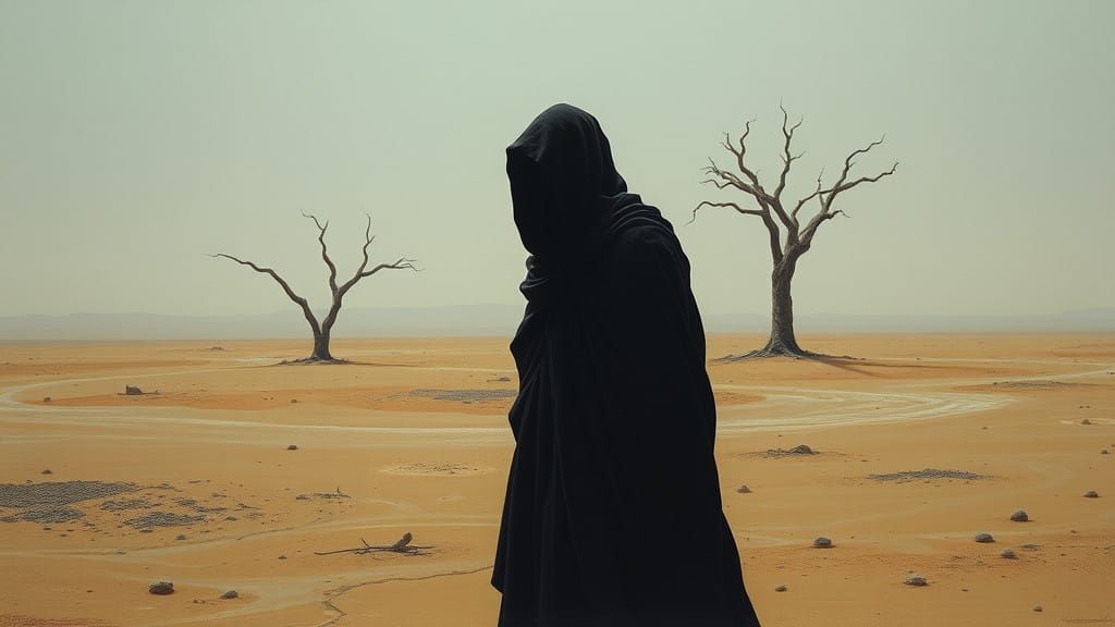 A Haunting Figure in a Desolate Landscape Evokes Unfulfilled...