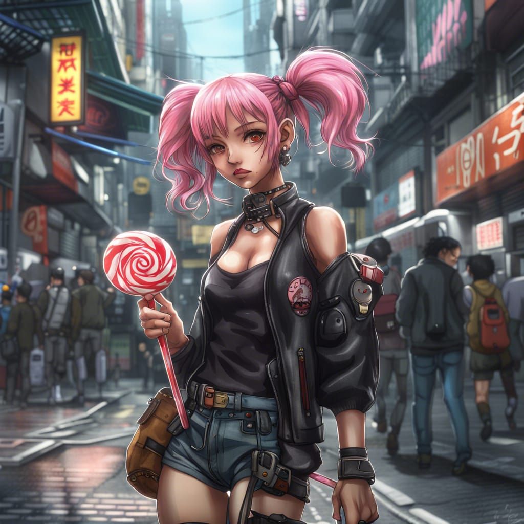 Anime Girl in Cyberpunk Street Style