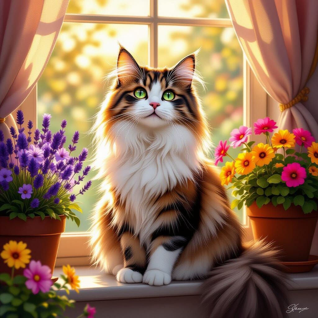 Cat in Golden Light: Magical Realism Style