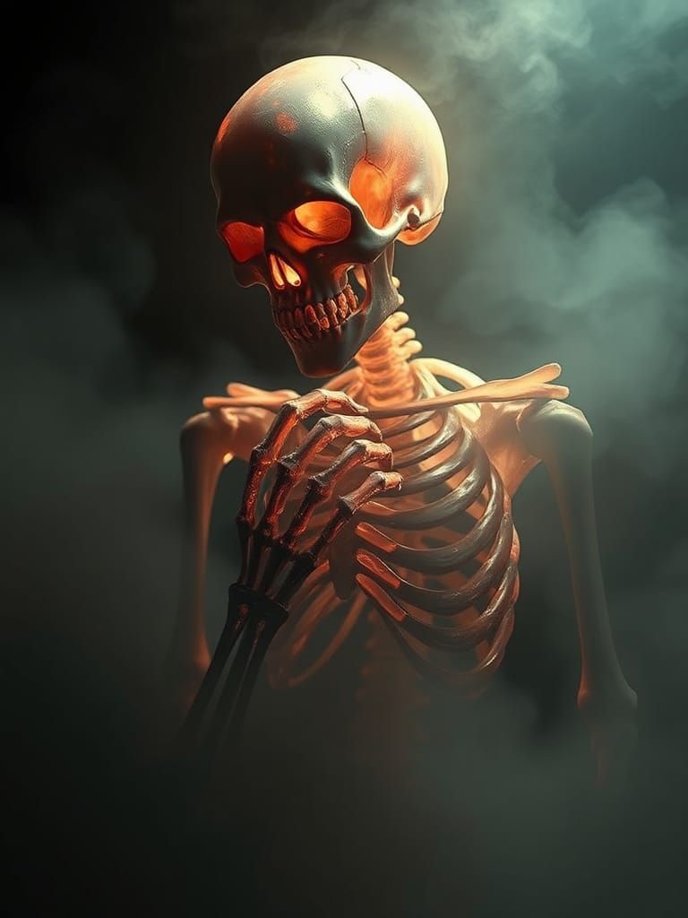 Ethereal Vampire Skeleton Portrait in Art Nouveau Style