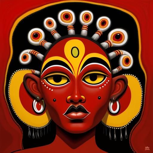 Abstract Faces in Red: Surrealist Aboriginal Oil Painting