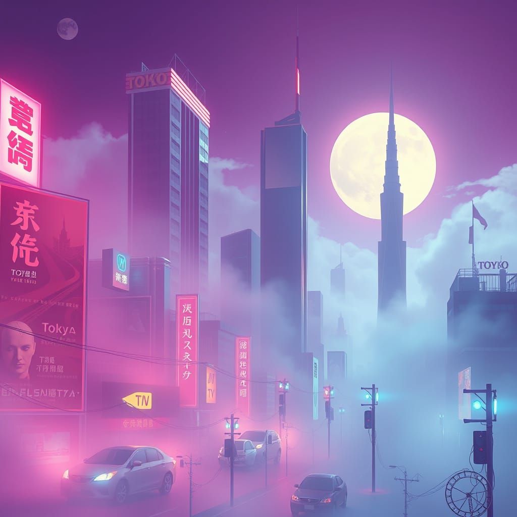Surreal Vaporwave Cityscape in Pastel Hues