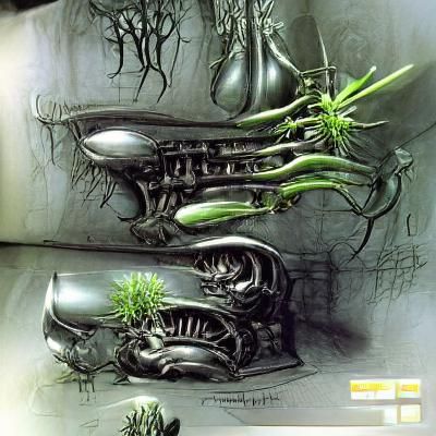 Surreal Alien Plants in Giger Style