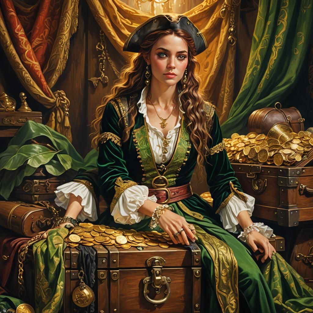 Pirate Woman Portrait in Oil Painting Style