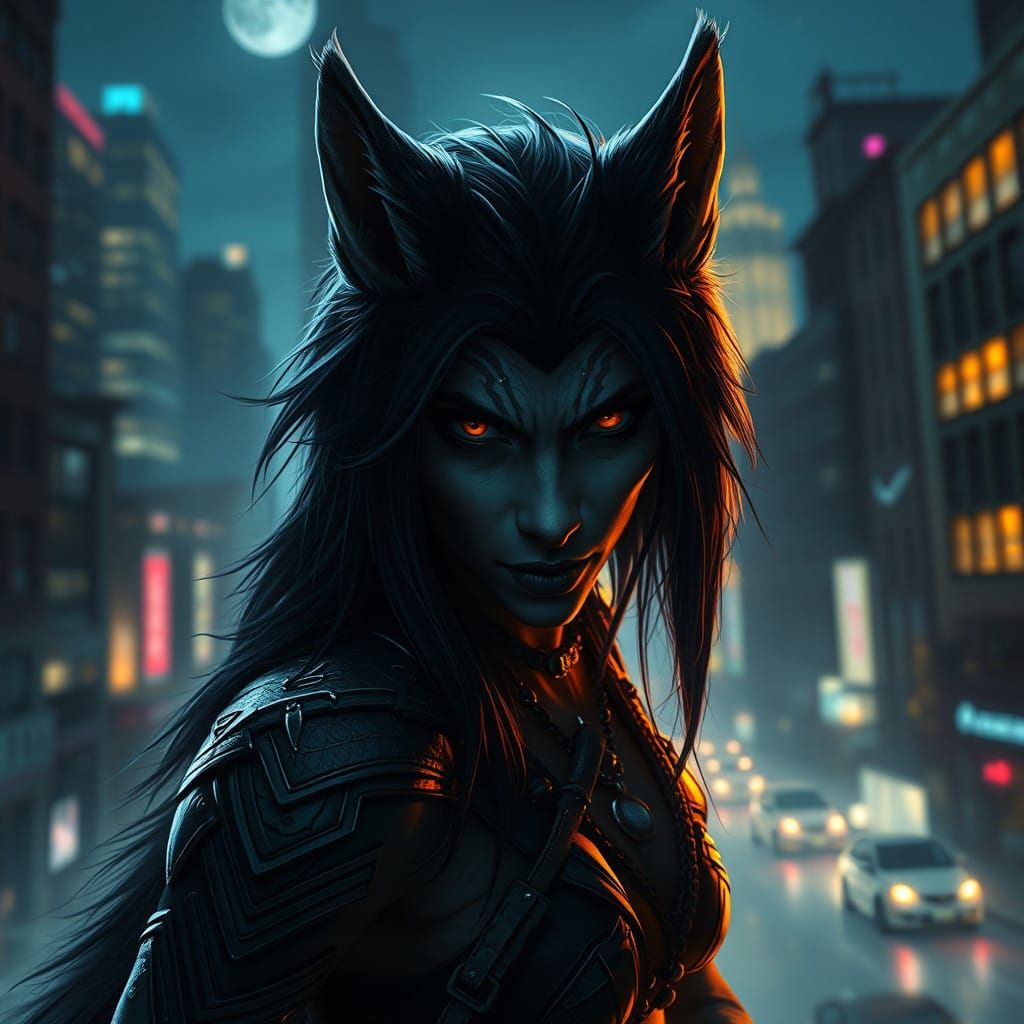 Surreal Cityscape Under Midnight Moonlit Sky