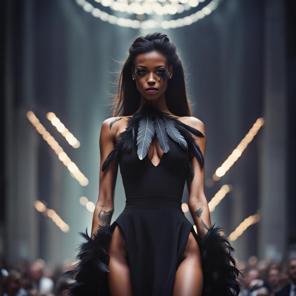 Feathered Woman with Tattoo Art