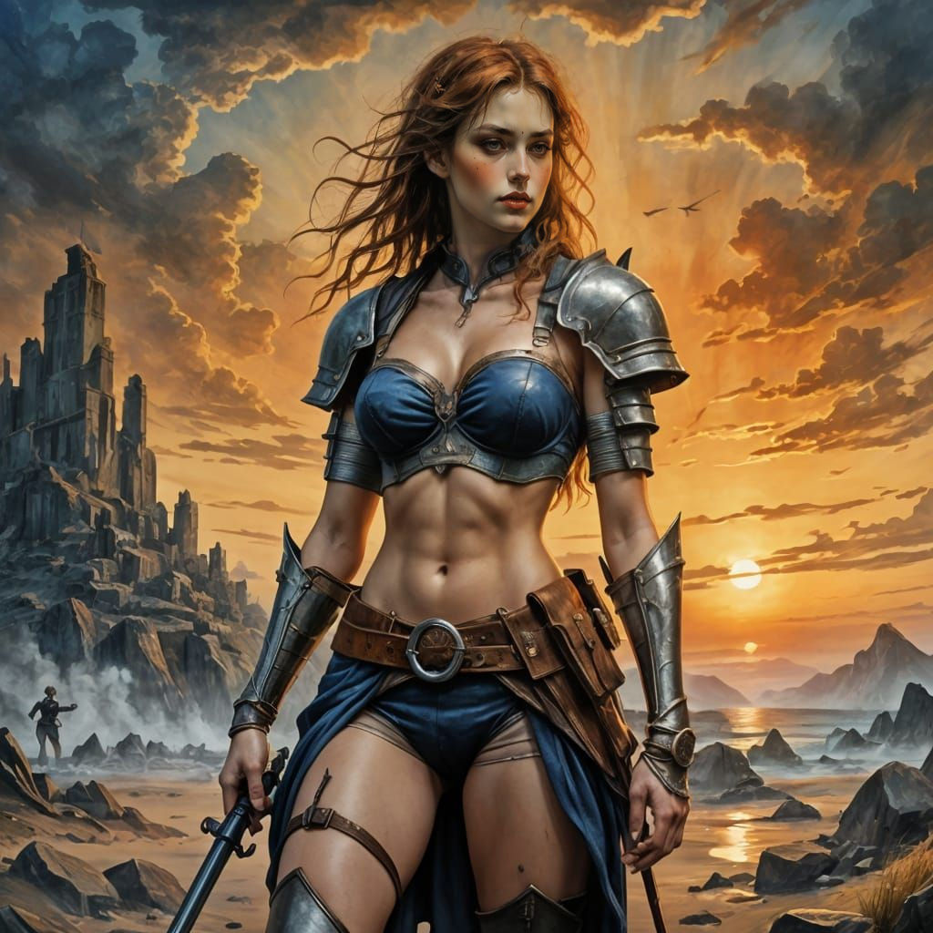 Surreal Warrior Goddess in Chiaroscuro Style