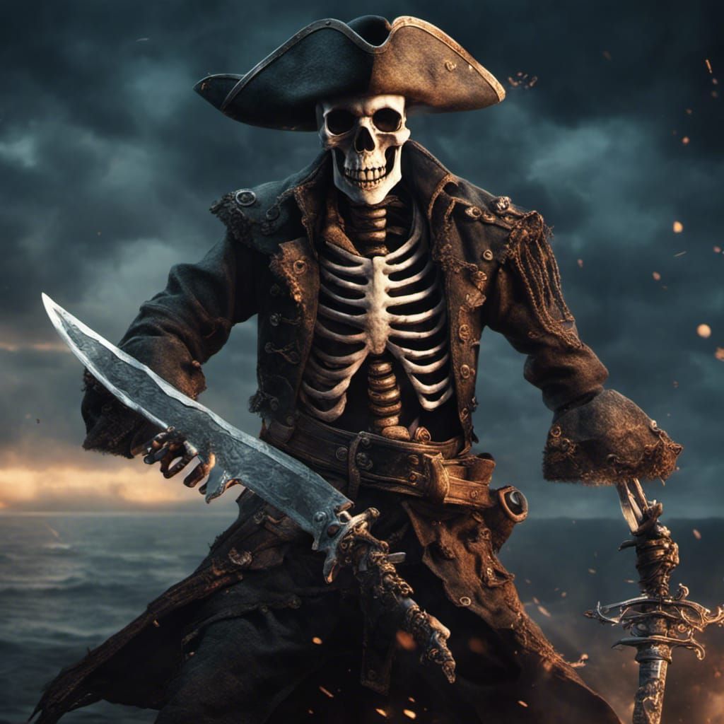 Furious Skeleton Pirate with Sword: Digital Matte Painting