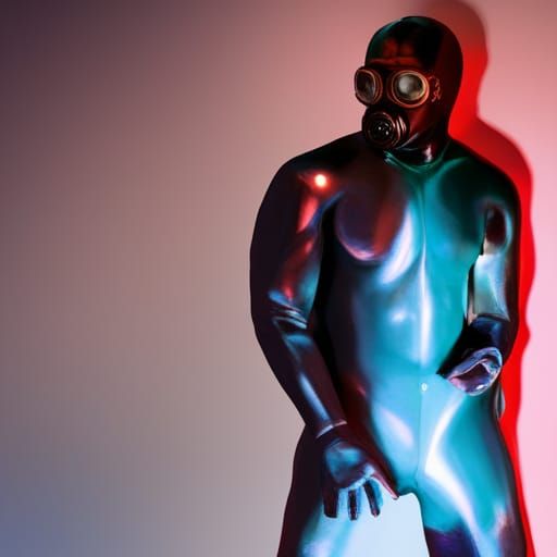 Photorealistic Neon Club Scene with Men in Latex