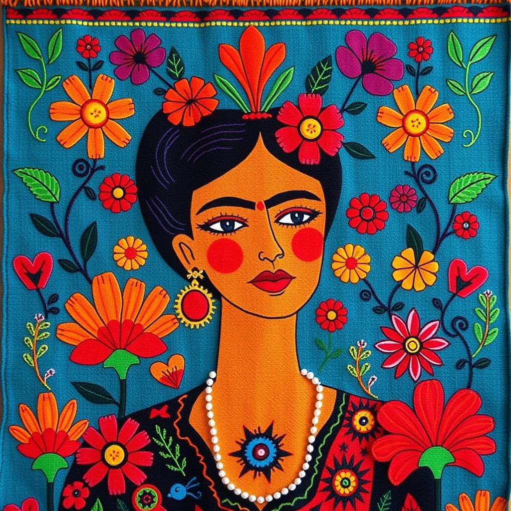 Colorful Indigenous Tapestry in Folk Art Style