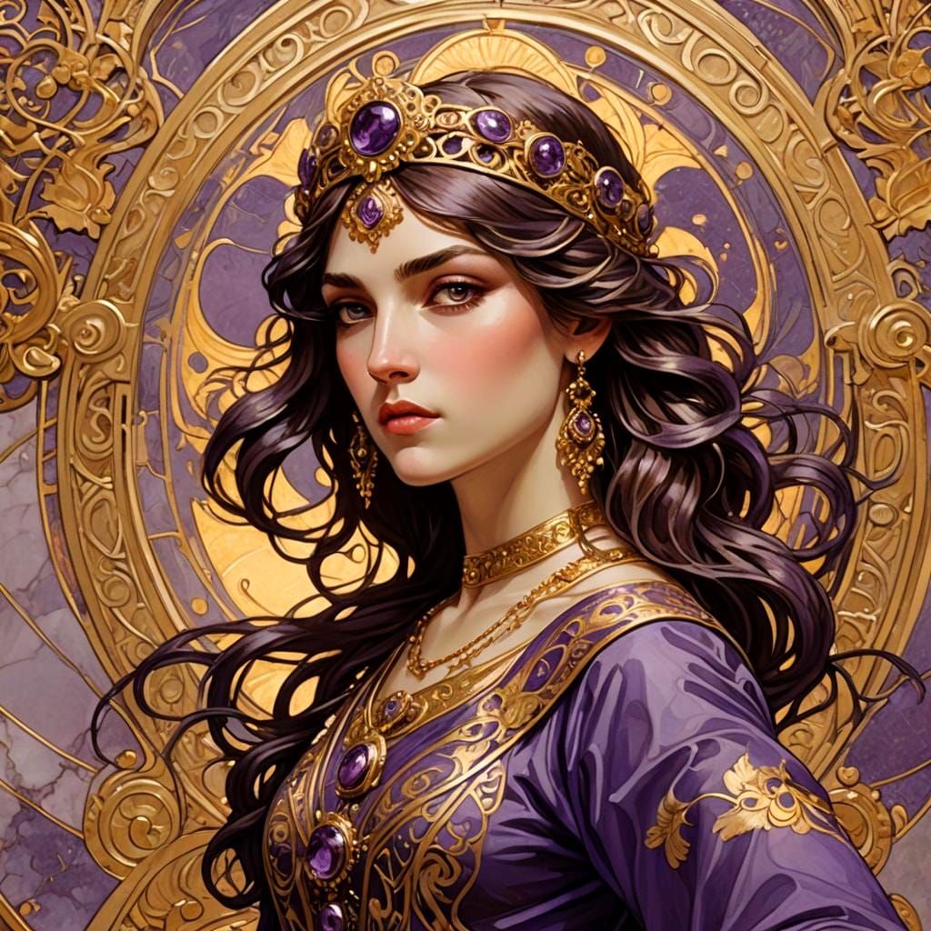 Byzantine Princess Portrait Inspired by Alphonse Mucha