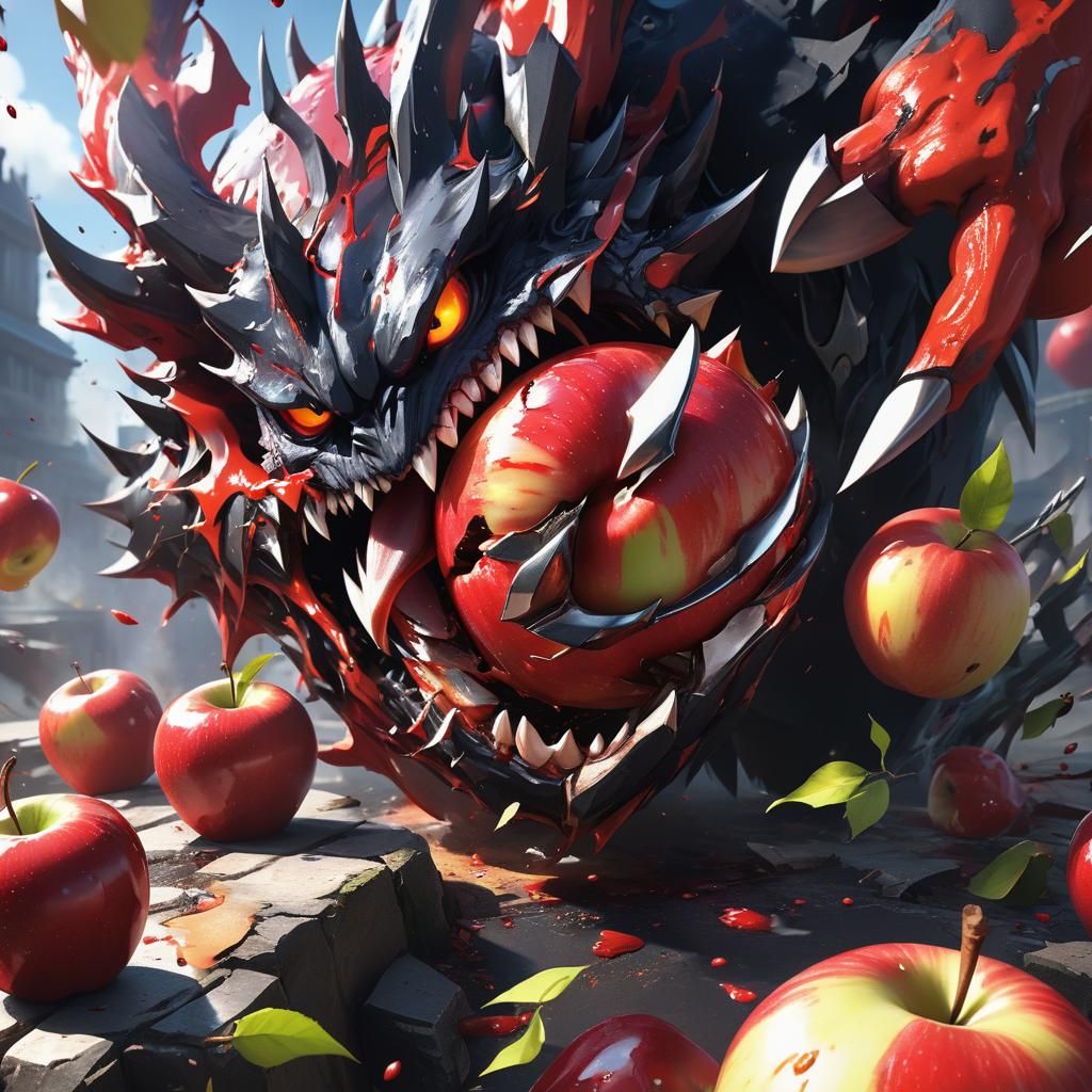 Monster Claw Tears Apple: Dramatic 3D Anime Art