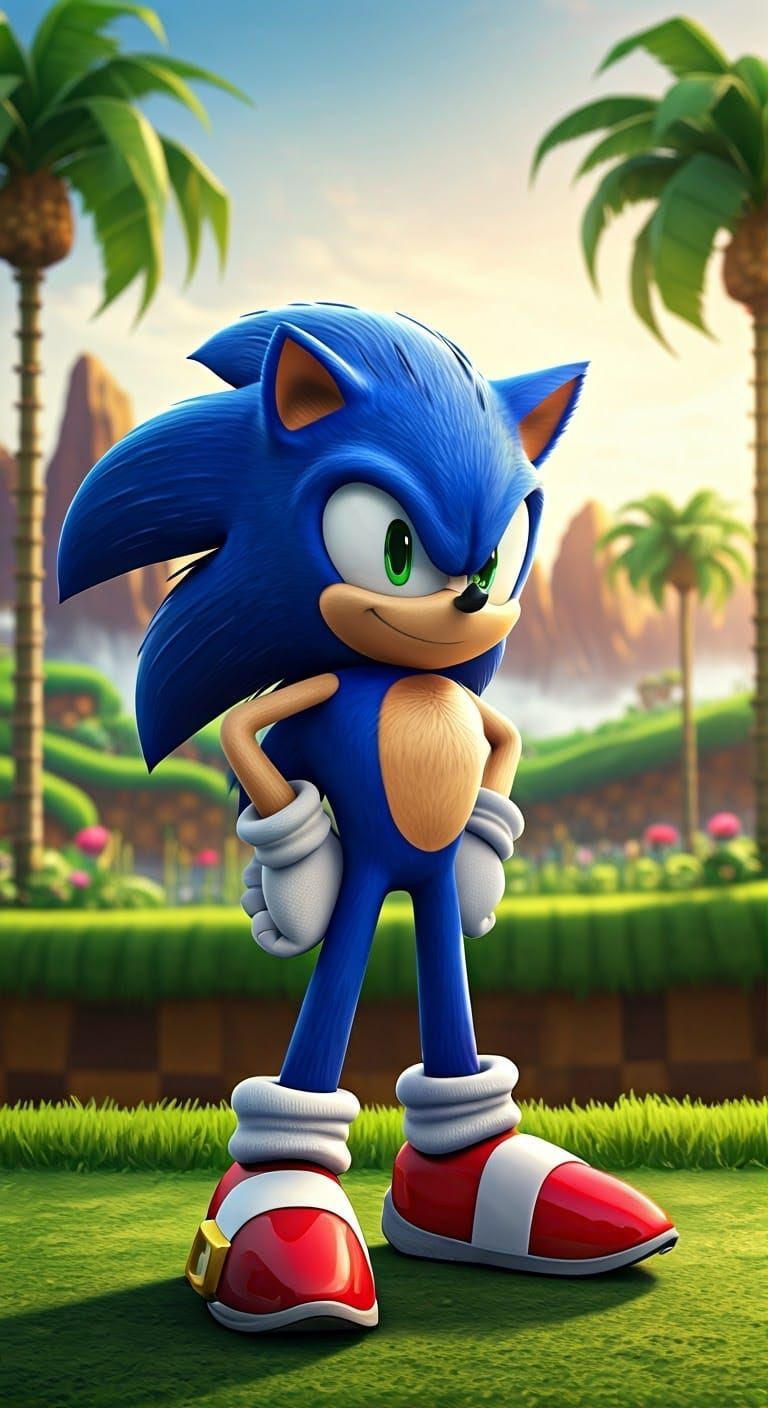Sonic in Vibrant Green Hill Zone Sunset