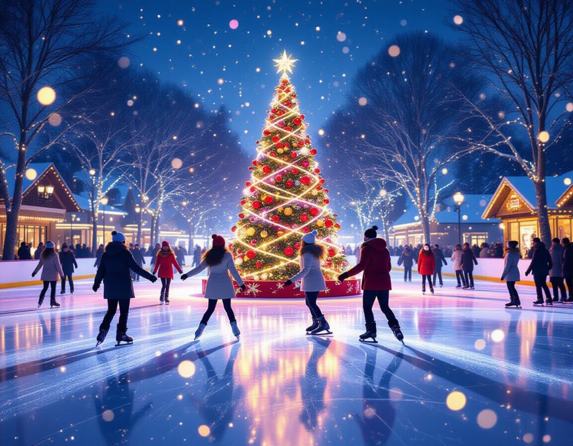 Winter Skating Rink with Magical Luminous Particles
