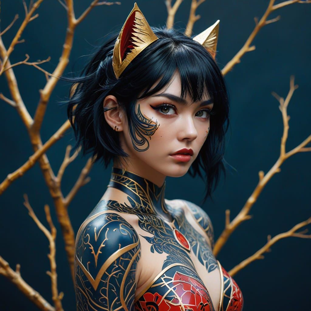 Anime-Inspired Warrior Goddess in Vibrant Abstraction