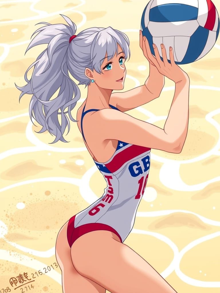 Vibrant Anime Swimsuit Volleyball Player in Team GB Gear