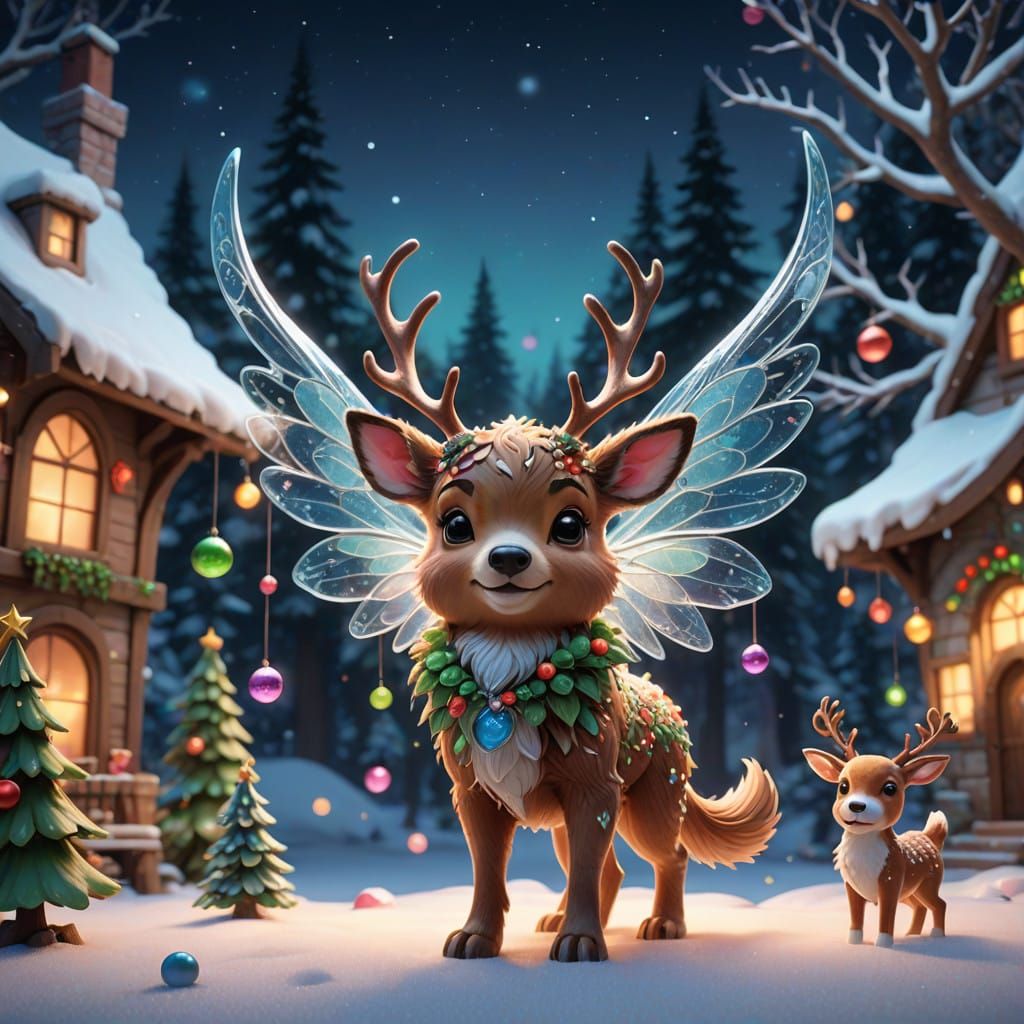 Whimsical Christmas Fairy Plays with Adorable Reindeer and P...