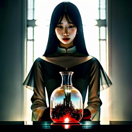 Woman of Rain and Bubbles in a Jar