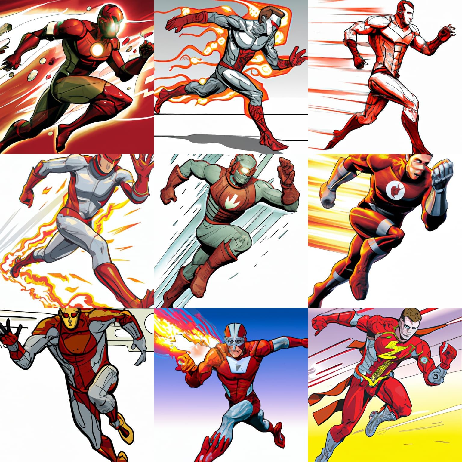 Marvel-Style Superhero Running with Fire, Comic Book Art