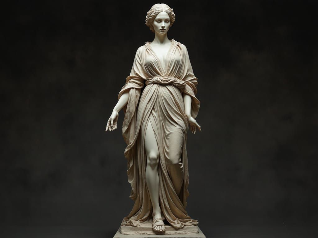 Ancient Muse Statue in Dramatic Neoclassical Style
