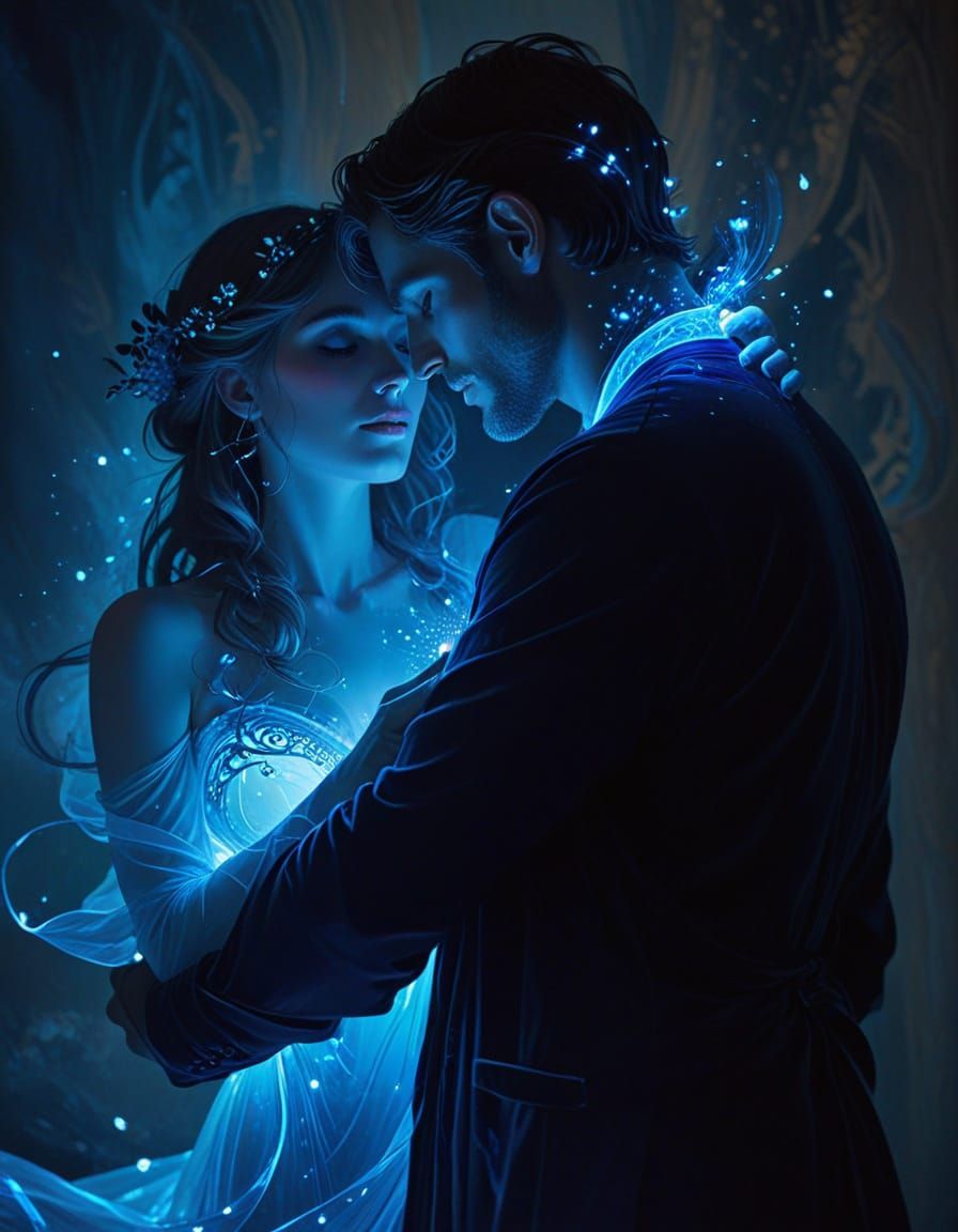 Love's Ethereal Bond Captured in Dreamy Art Nouveau Style