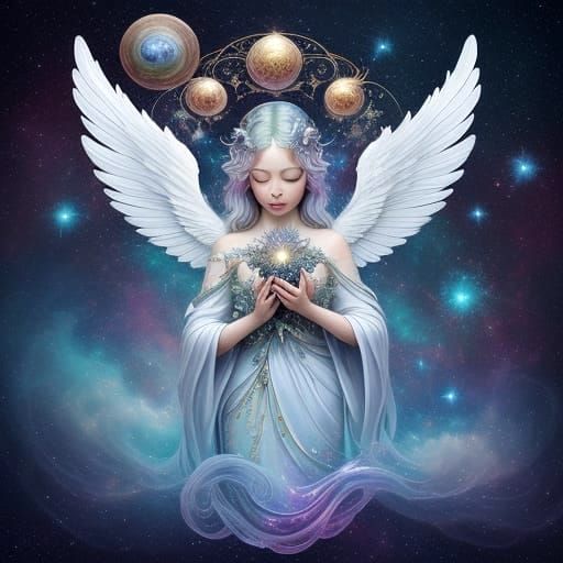 Ethereal Angel Meets Naive Self in Cosmic Garden