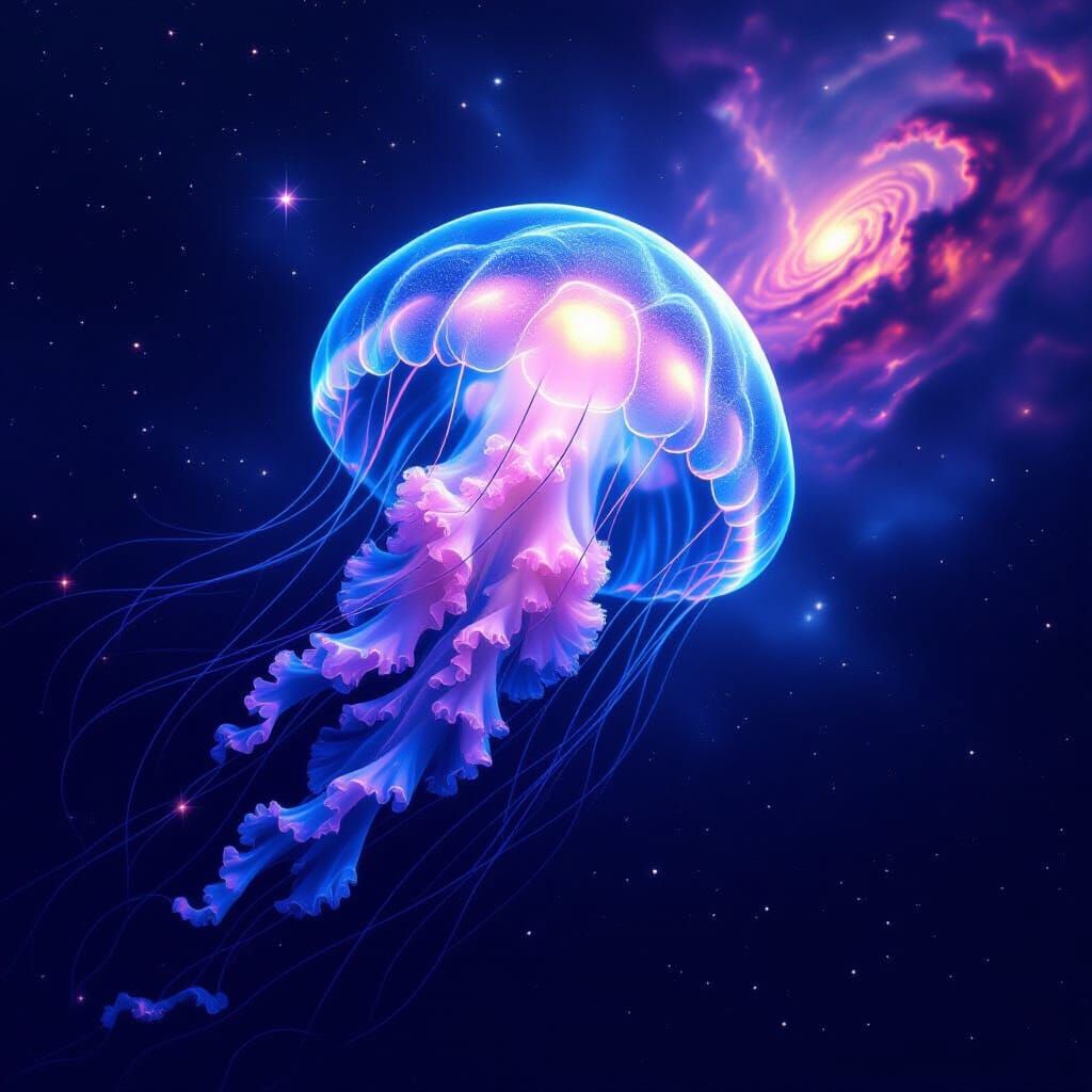 Bioluminescent Jellyfish in Cosmic Deep Space