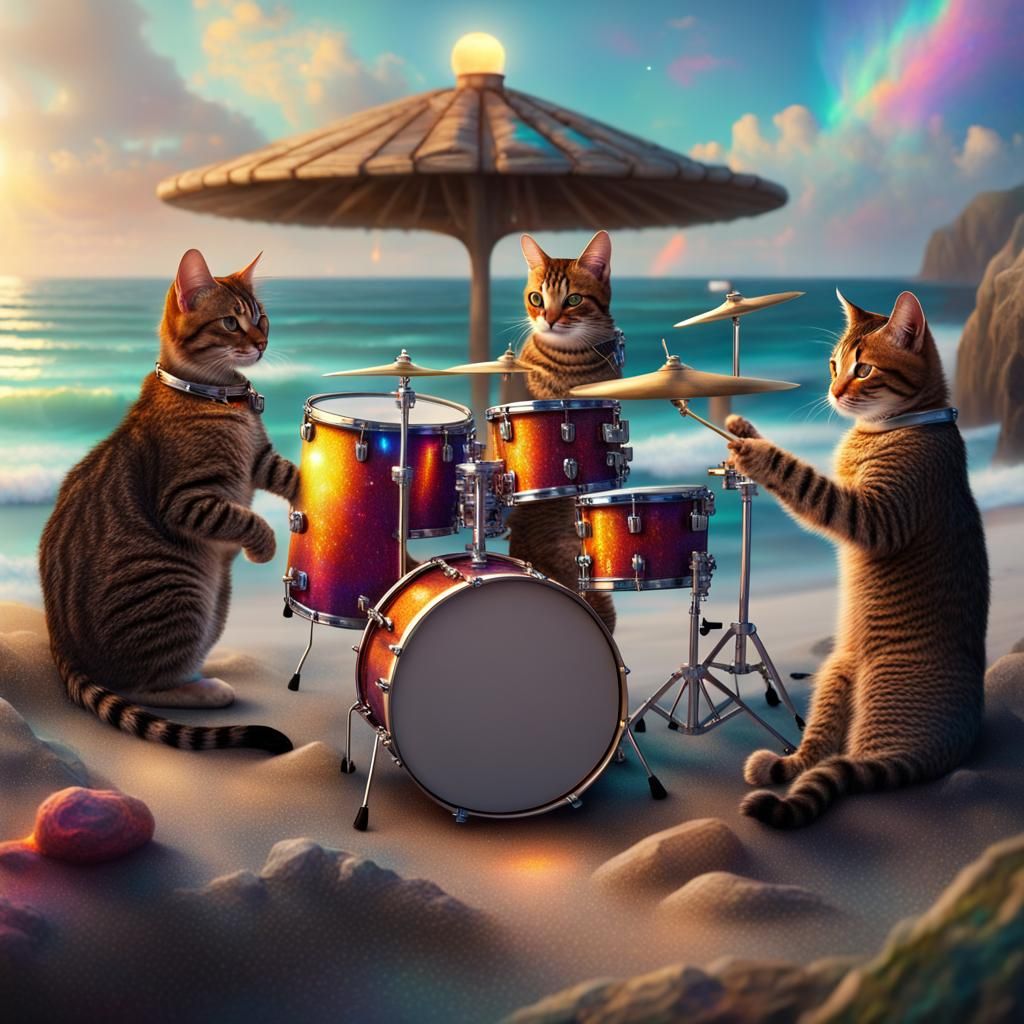 Cat Band Plays Drums at Turtle Lighthouse