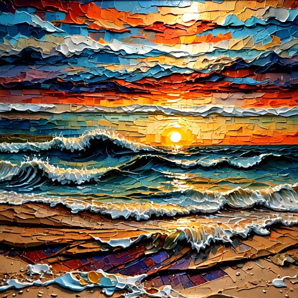 Beach Sunset: Detailed Impasto Style Painting