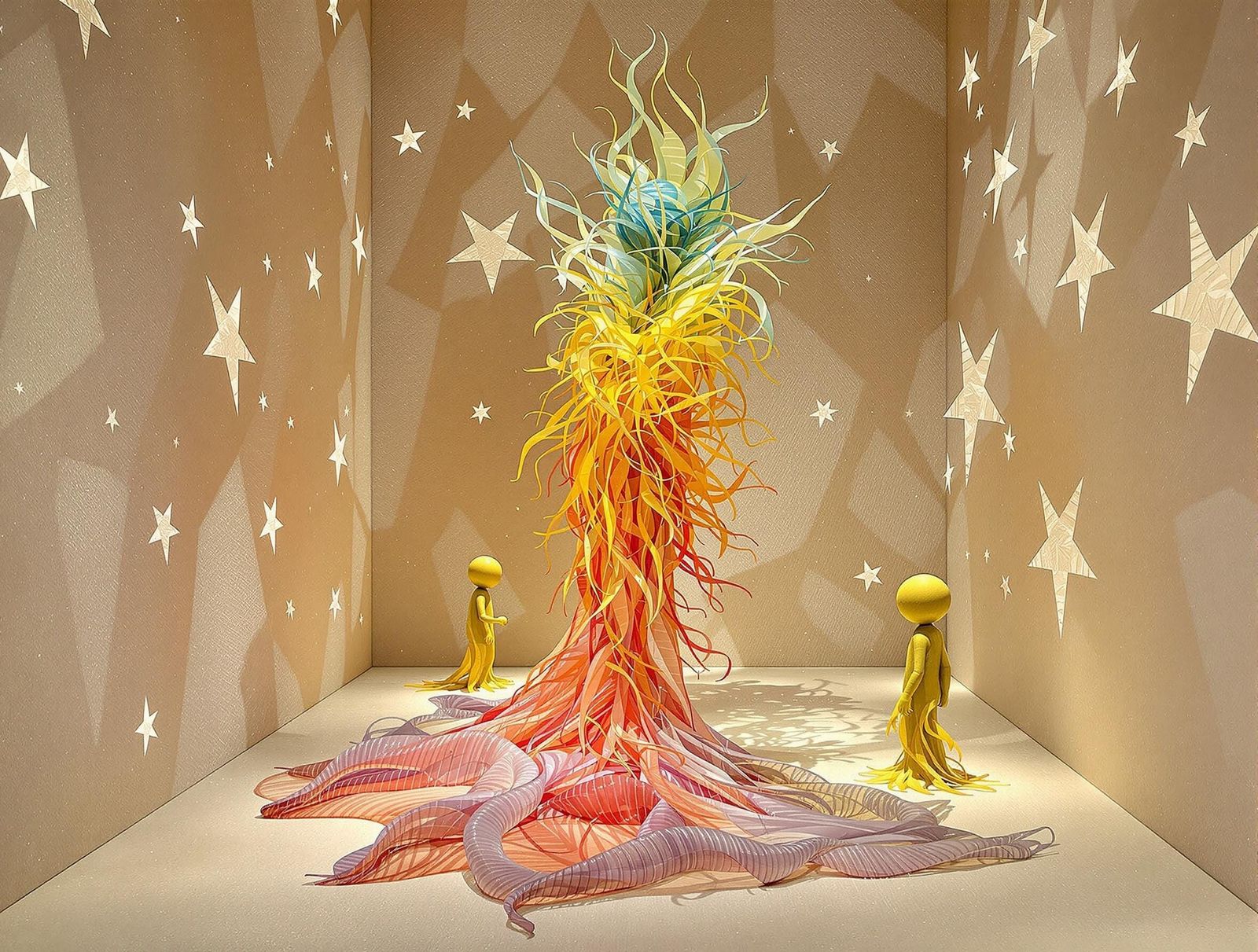 Rice-Paper Walls Hand-Knit Masterpiece Blown-Glass Sculpture