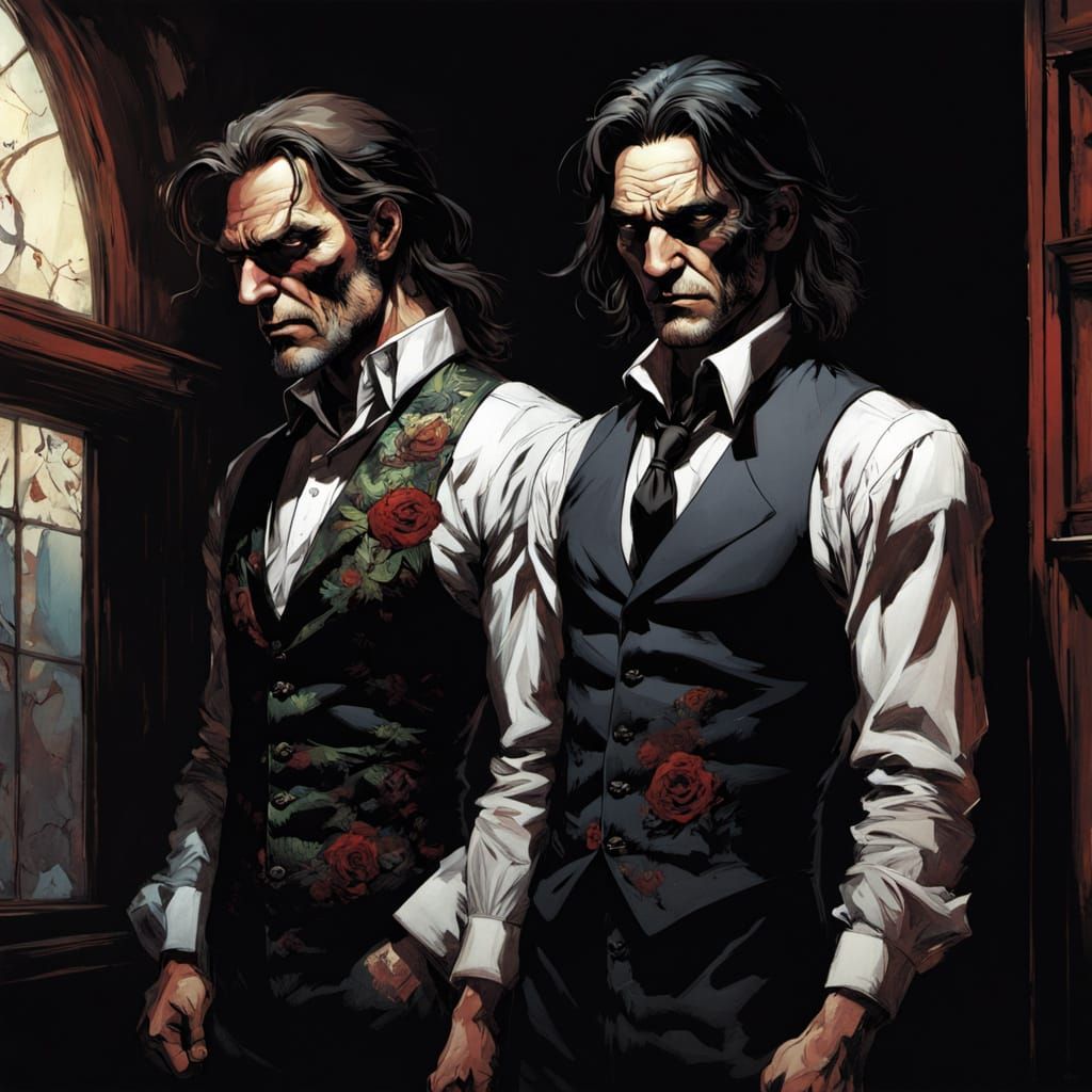 Dr. Jekyll vs Mr. Hyde in Dark, Hyperrealistic Comic Book St...