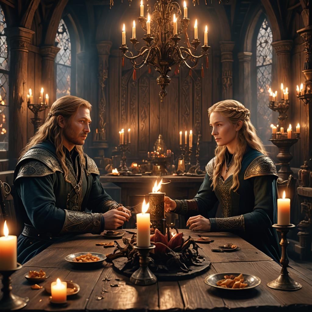 Faramir and Eowyn Dinner: Fantasy Matte Painting