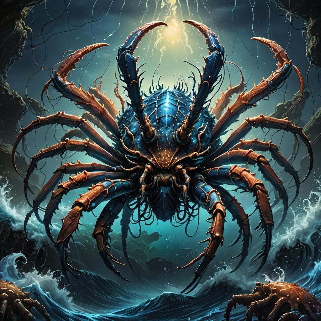Colossal Spider Crab Leviathan Rising from Dark Waters