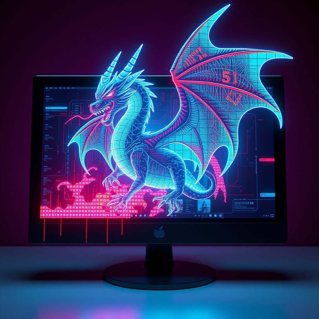 Digital Dragon Glitch Art on Corrupted Screen
