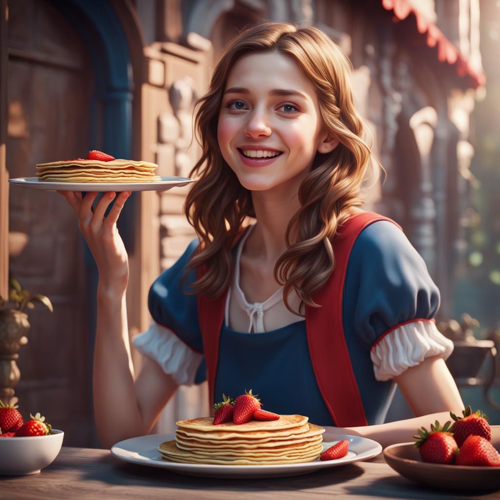 Joyful Girl with Crepes: Detailed Fantasy Art