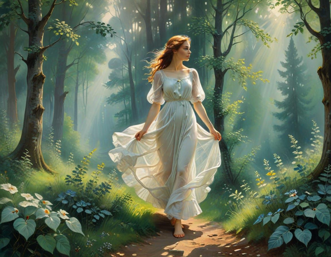 Serene Forest Landscape in Dreamy, Realistic Style